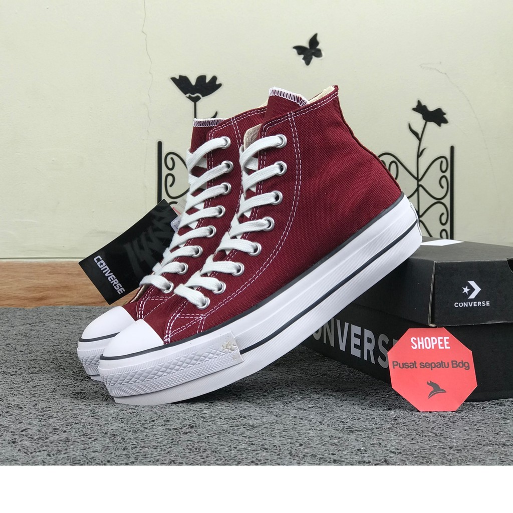 Sepatu Converse Hak Tinggi Platform Maroon