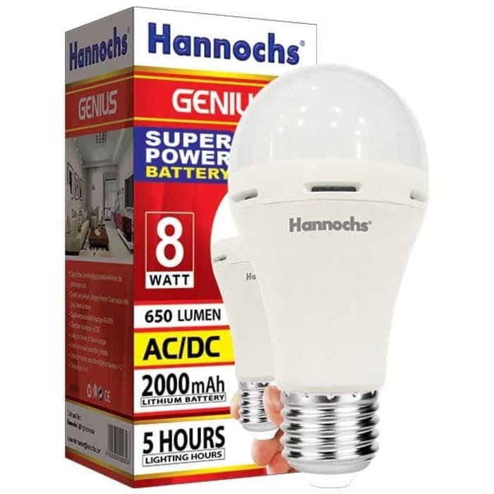 LAMPU HANNOCHS GENIUS 8 WATT EMERGENCY AC/DC MAGIC BERGARANSI RESMI MANTAP