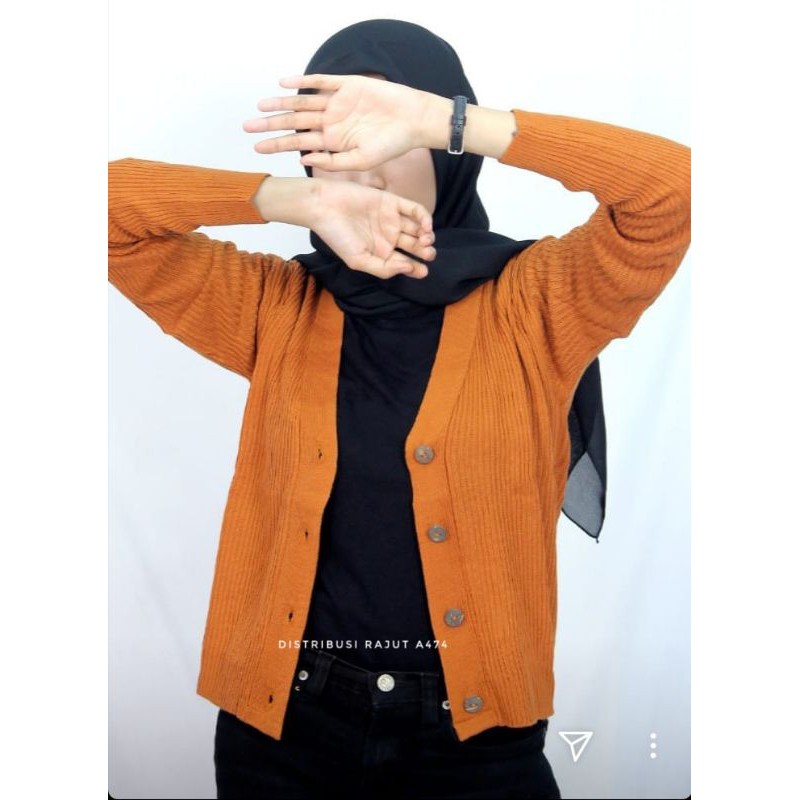 KARDIGAN RAJUT CROP PREMIUM KANCING BATOK TANGAN PANJANG WANITA