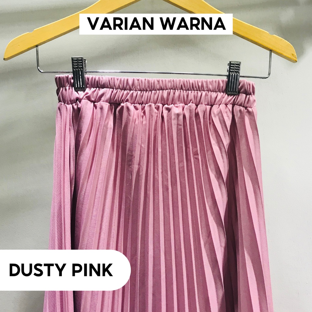 Rok termurah Jumbo Plisket Pendek Wanita 7/8 / Rok Payung Wanita-Dusty Pink