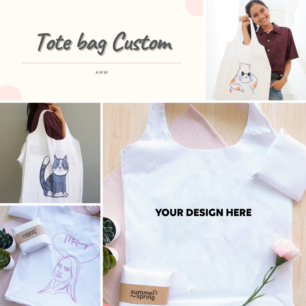 Tas Totebag Wanita Pria Dompet Custom - Tas Belanja Lipat - Totebag Kuliah - Shopping Bag Waterproof