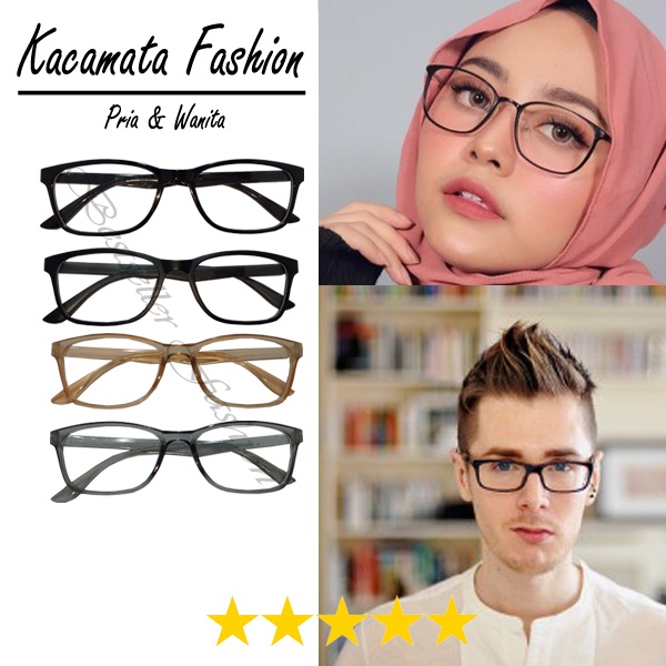 Kacamata Fashion Pria Wanita - Kacamata Traveling Murah - Kaca mata Kotak Full Rim Lensa Normal Kacamata Gaya Lensa Transparan No Case