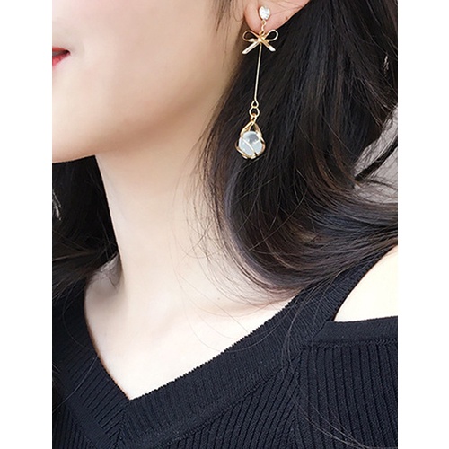 LRC Anting Tusuk Fashion Golden Opal Bow Tassel P64216