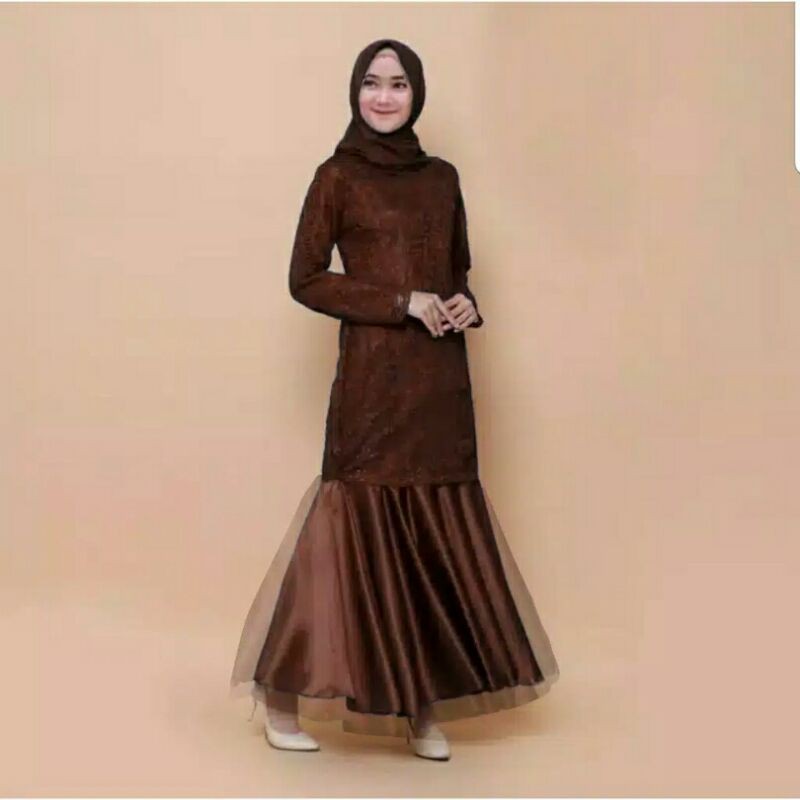 DRESS MAXI AZIZAH BROKAT DUYUNG BAHAN ADEM TEBAL MEWAH BAJU PESTA KONDANGAN