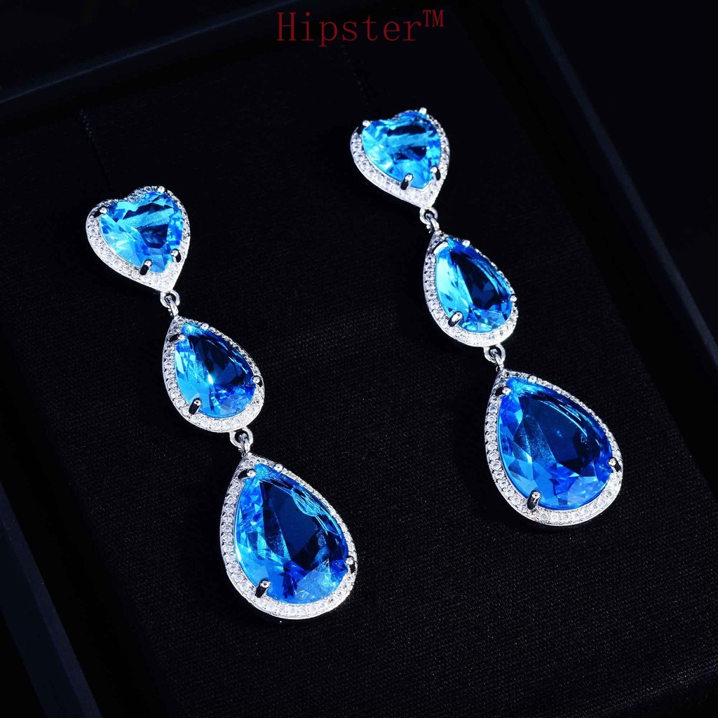 Fashion New Long Tassel Exquisite Women's Gem Heart Luxury Earrings