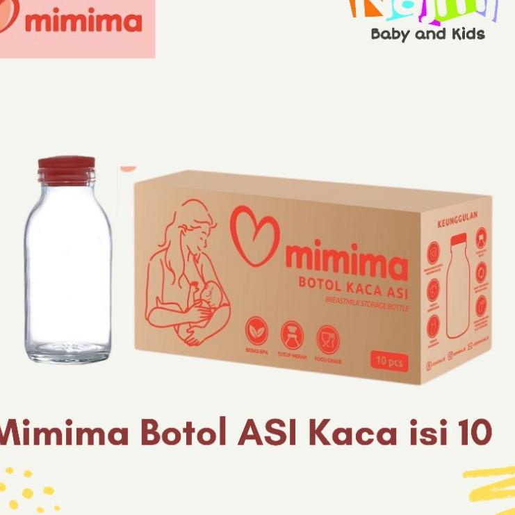 Lebih Laris MIMIMA Breastmilk Bottle Botol Kaca Asi tutup karet New isi 10 pcs (momogi)