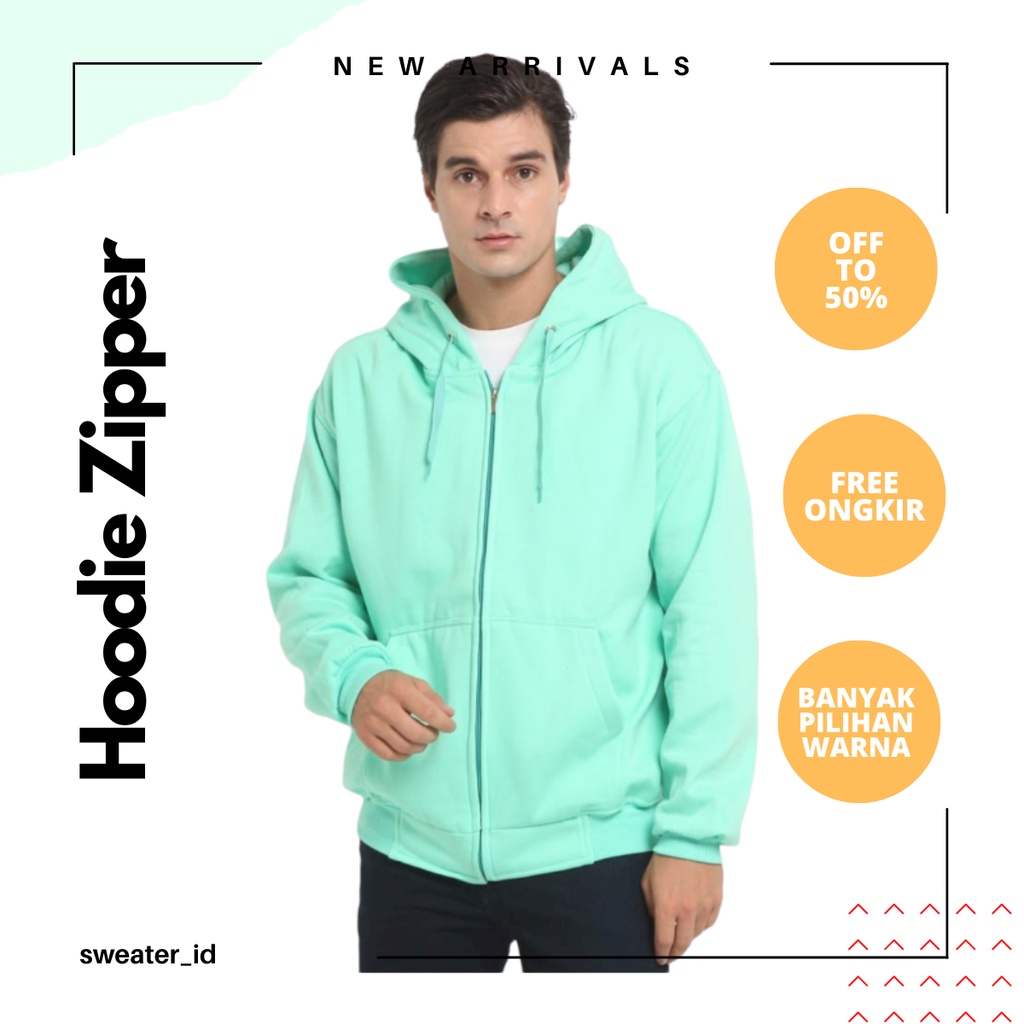 SWEATER_ID Hoodie Zipper Polos Hijau Tosca Jaket Pria Wanita Fleece Tebal Unisex