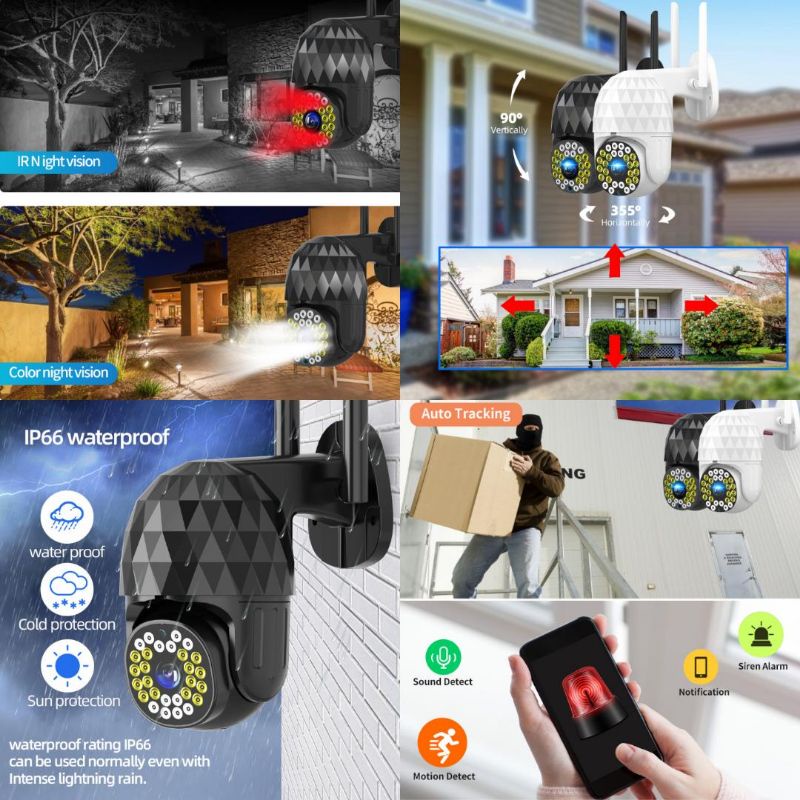 V380 PRO IP CAMERA 5MP DIAMOND IP CAM WATERPROOF 39LED CCTV WIRELESS WIFI LAN  PORT ALL DAY COLORFUL AUTO PATROL