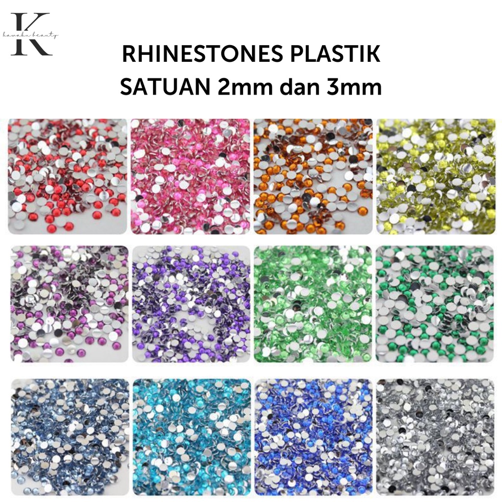 Rhinestones 900 pcs 2mm / 3mm Hiasan manik-manik decorations kemasan plastik nail art DIY Half Pearl Metallic