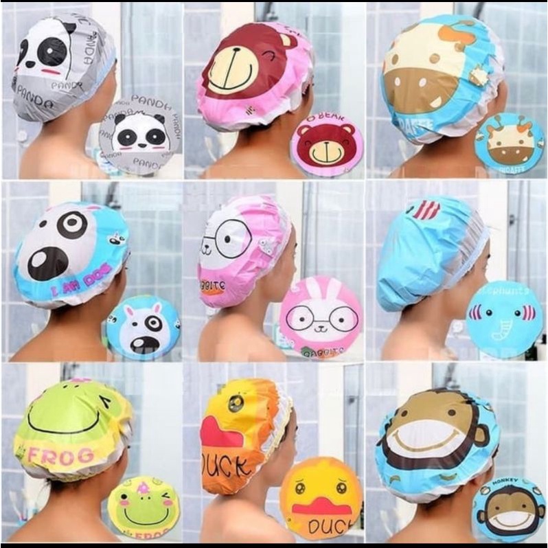 MJ88 Shower Cap Karakter Kartun Topi Mandi Lucu WaterProof Super Murah