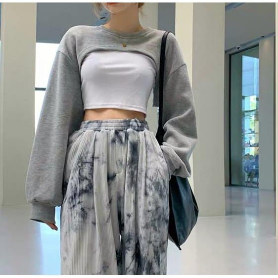 BHO - ZEC Crop Top MIZURE / Jiewon Crop Sweater / Penutup Dada Atas Wanita Lengan Panjang Korean Sty