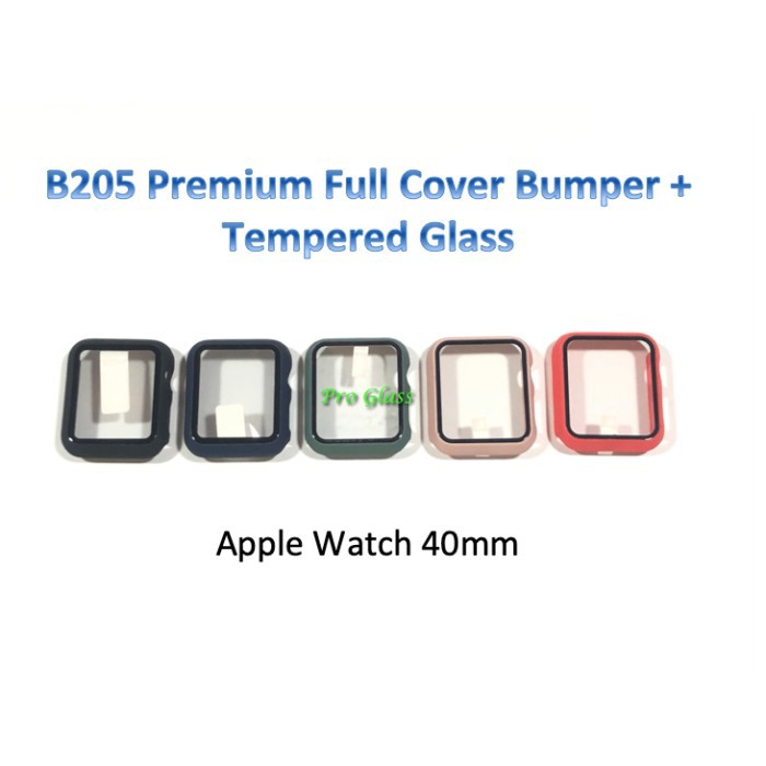 B205 Apple Watch 40mm 44mm Full Cover Bumper Case Frame + Tempered Glass