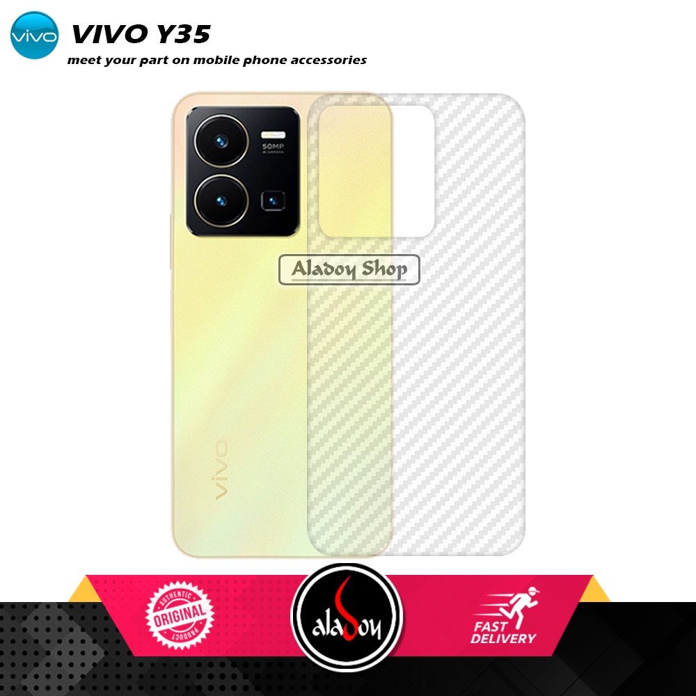 PAKET 2 IN 1 Tempered Glass Layar Vivo Y35 + Skin Carbon Film 3D