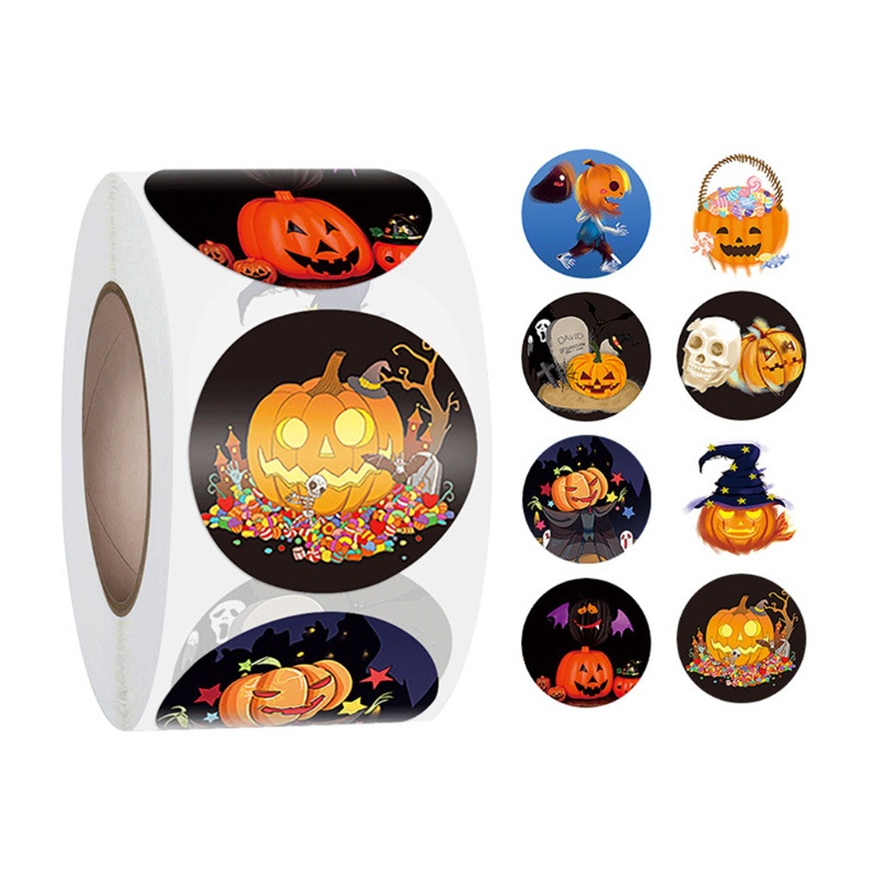 500 Pcs / Roll Stiker Kertas Desain Labu Tengkorak Halloween Untuk Hadiah