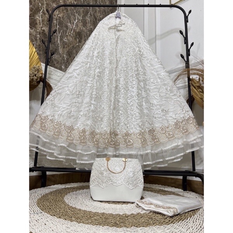 ( FREE BABY GOLD )PROMO MUKENA BRUKAT IMPORT MIX RENDA TILLE  PUTIH