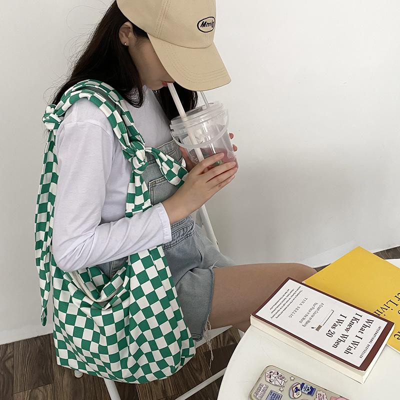 LENA Korean Checkered Tote Bag / Tas Korea Totebag besar / Tas laptop / Tas kotak kotak