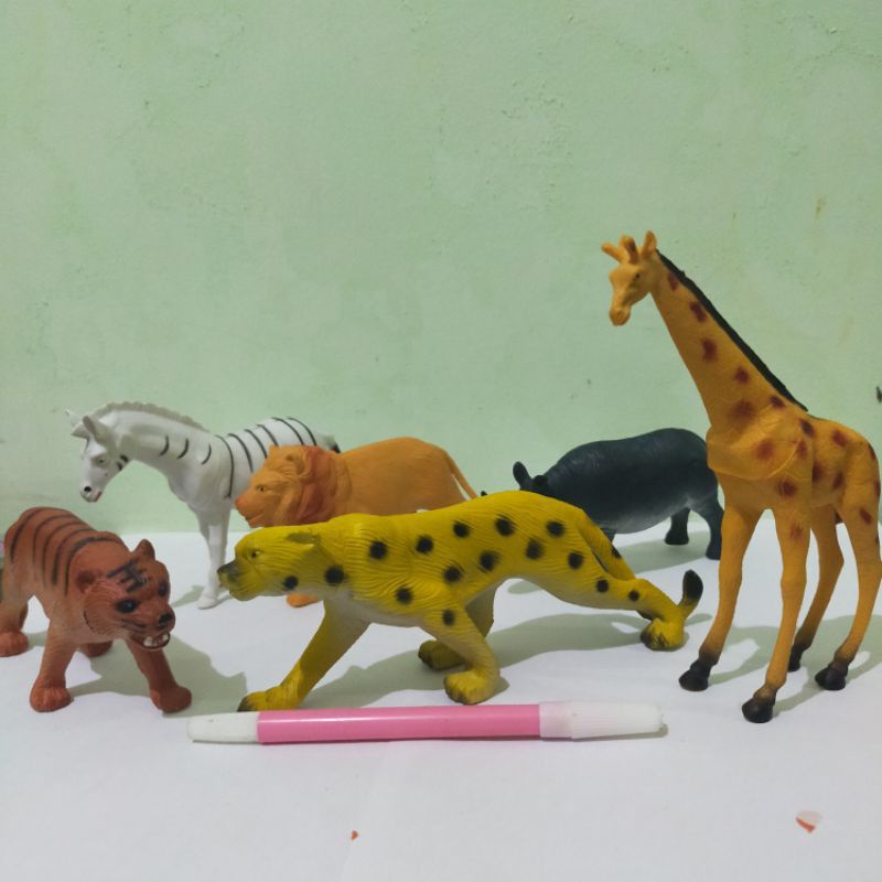 Mainan Bintang Kebun Binatang/Hewan Karet Besar/Binatang Karet Besar Isi 6 pcs