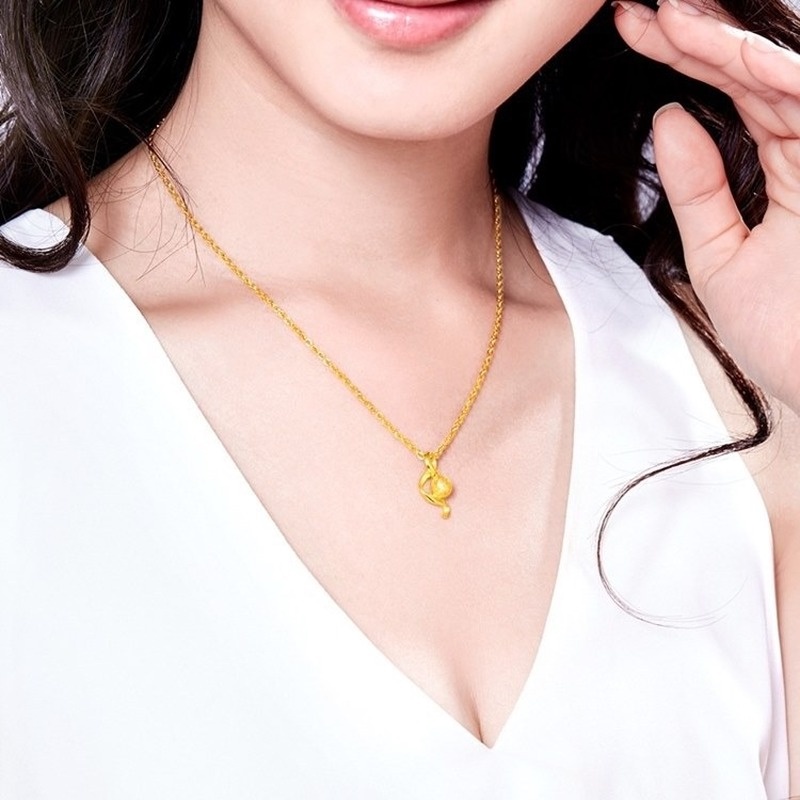 [Ready Stock]Fashion Gold Plated Water Drop Necklace Simple Musical Note Pendant