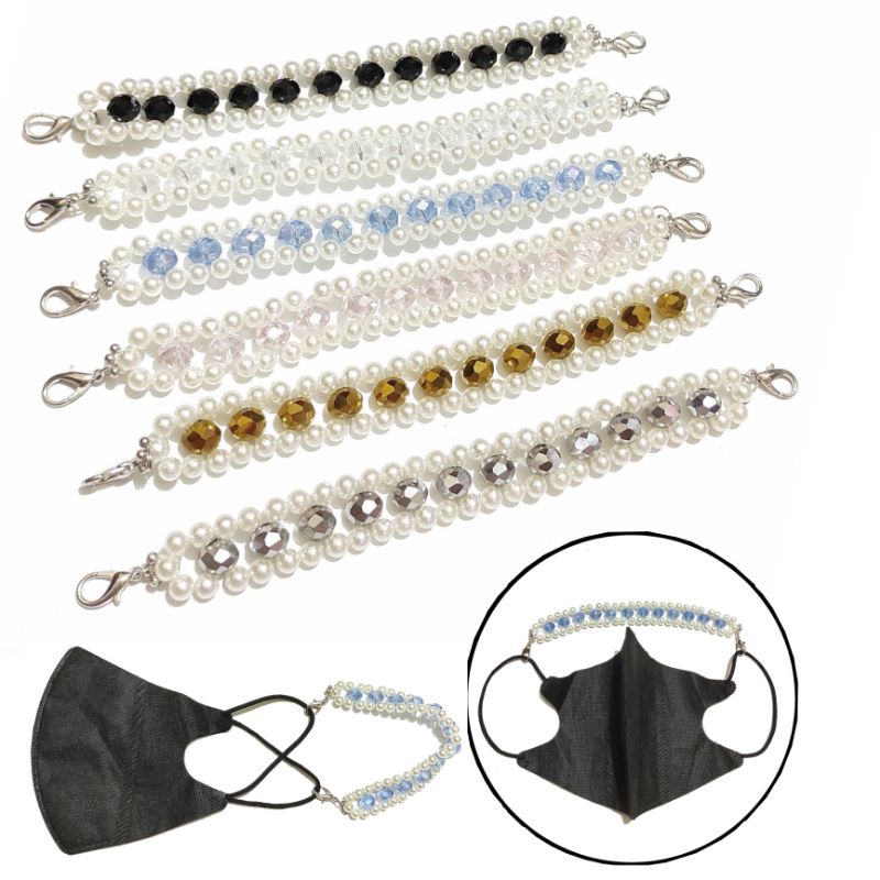 Konektor Masker Hijab Mask Connector Laura Crystal Diamond Pearl Series Glamour Luxury Strap Anyam Kristal Mutiara Korea