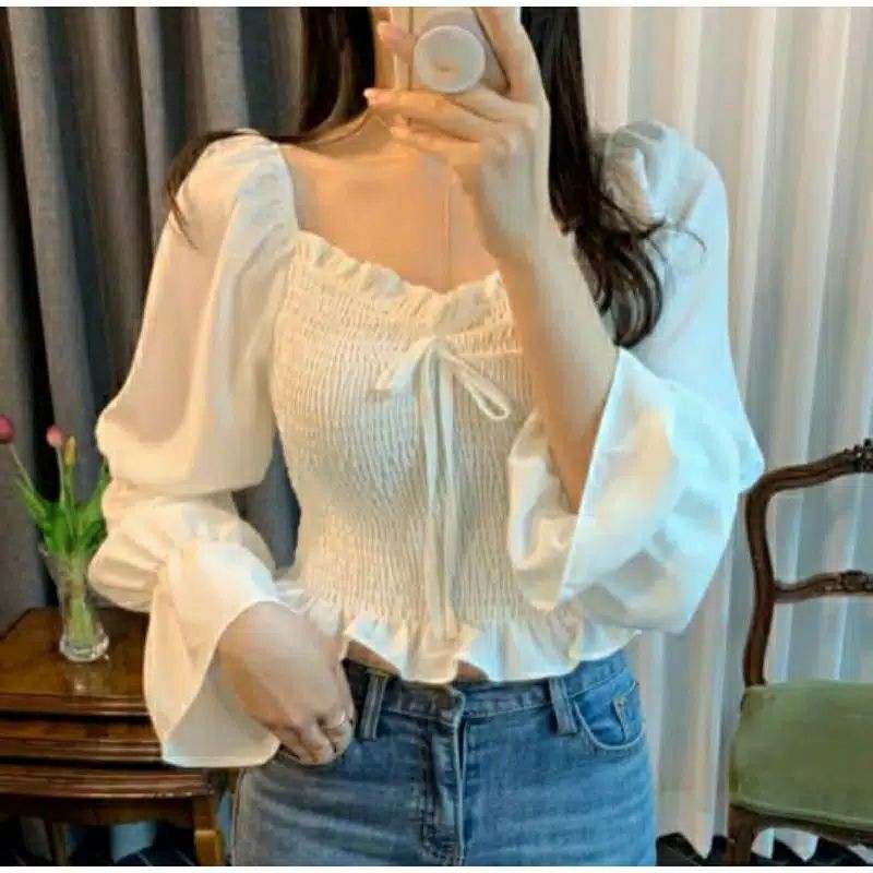 Eshter Blouse Wanita Top Sabrina / Esther Blouse Pakaian Wanita Korea Style Crop