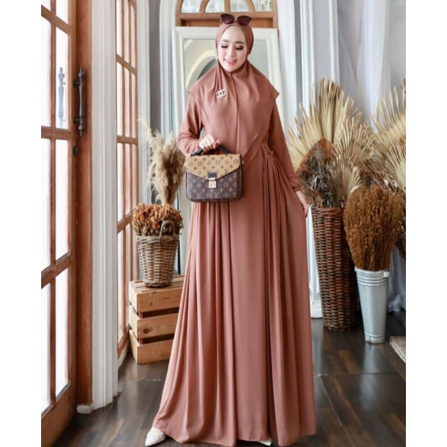 Baju Lebaran Wanita Muslimah Terbaru Rabania Syar'i Bahan Ceruty Babydoll Full Furing