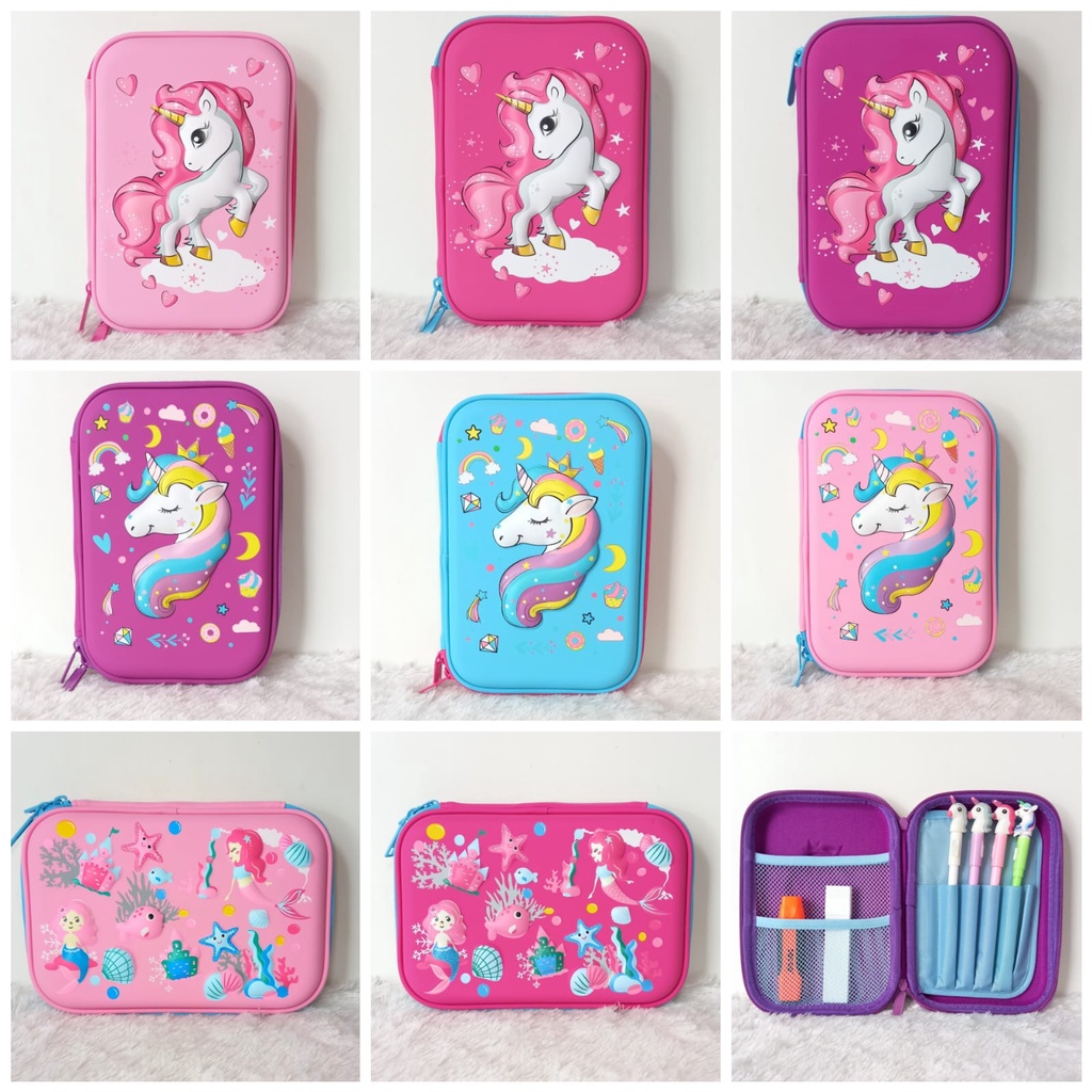 Kotak Pensil Tempat Pensil Unicorn Mermaid 3D TIMBUL 6D hardtop unicorn timbul kado ultah anak perempuan keren