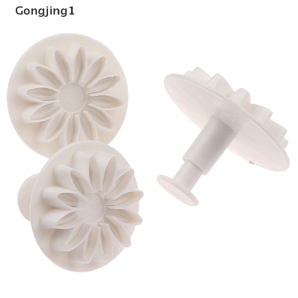 Gongjing1 3PCS / Set Cetakan Fondant Bentuk Bunga Matahari / Daisy Bahan Plastik Untuk Dekorasi Kue