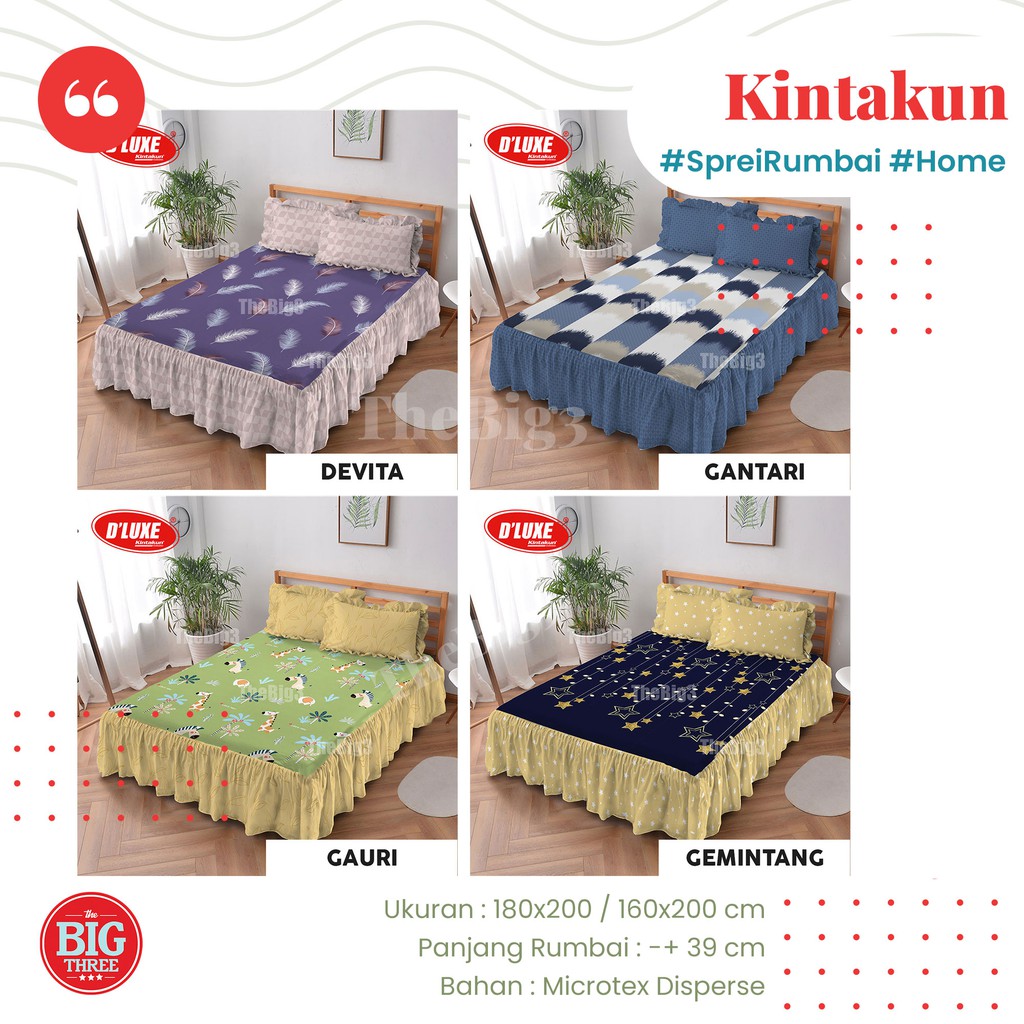 KINTAKUN Sprei RUMBAI 180x200 / 160X200 Motif Axel Atarya Blooma Bakula Clara Candrika Ensley Jeju Rena Robin  Utari - King 180 160 SP P3