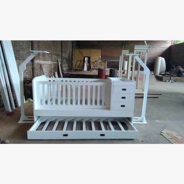 Box Tidur Bayi Putih / Ranjang Tempat Tidur Sorong Laci / Baby Box Bayi Jepara