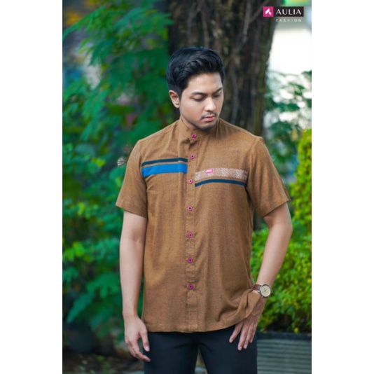 KOKO KATUN PRIA LENGAN PENDEK RUQAYYAH AMBER BY AULIA FASHION BAJU BUSANA MUSLIM ATASAN KEMEJA BAHAN