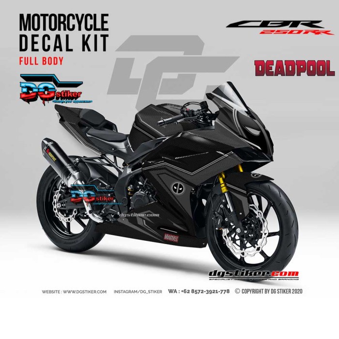 Modifikasi Decal Graphic Sticker Honda CBR250RR Hitam Deadpool