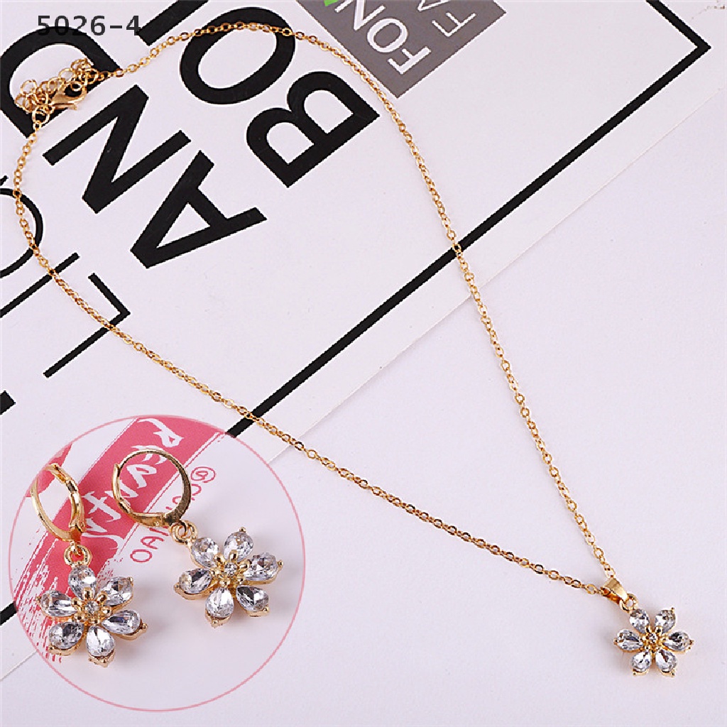 5026-4 Fashion Gold Plated Jewelry Set Rhinestone Flower Pendant Necklace Earrings Jewelry Set 5026-4