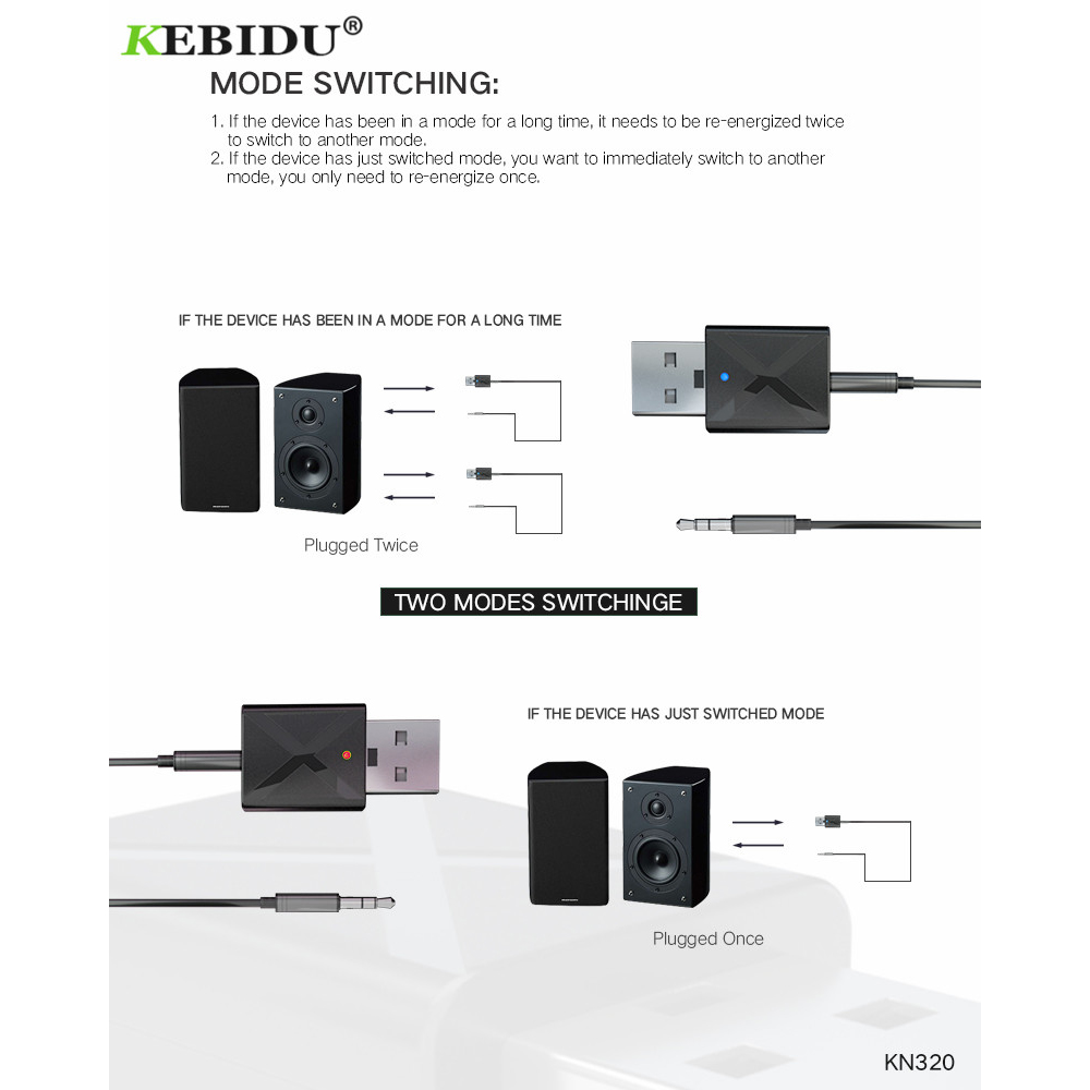 KEBIDU 2 in 1 USB Dongle HiFi Audio Bluetooth Transmitter &amp; Rec KN320