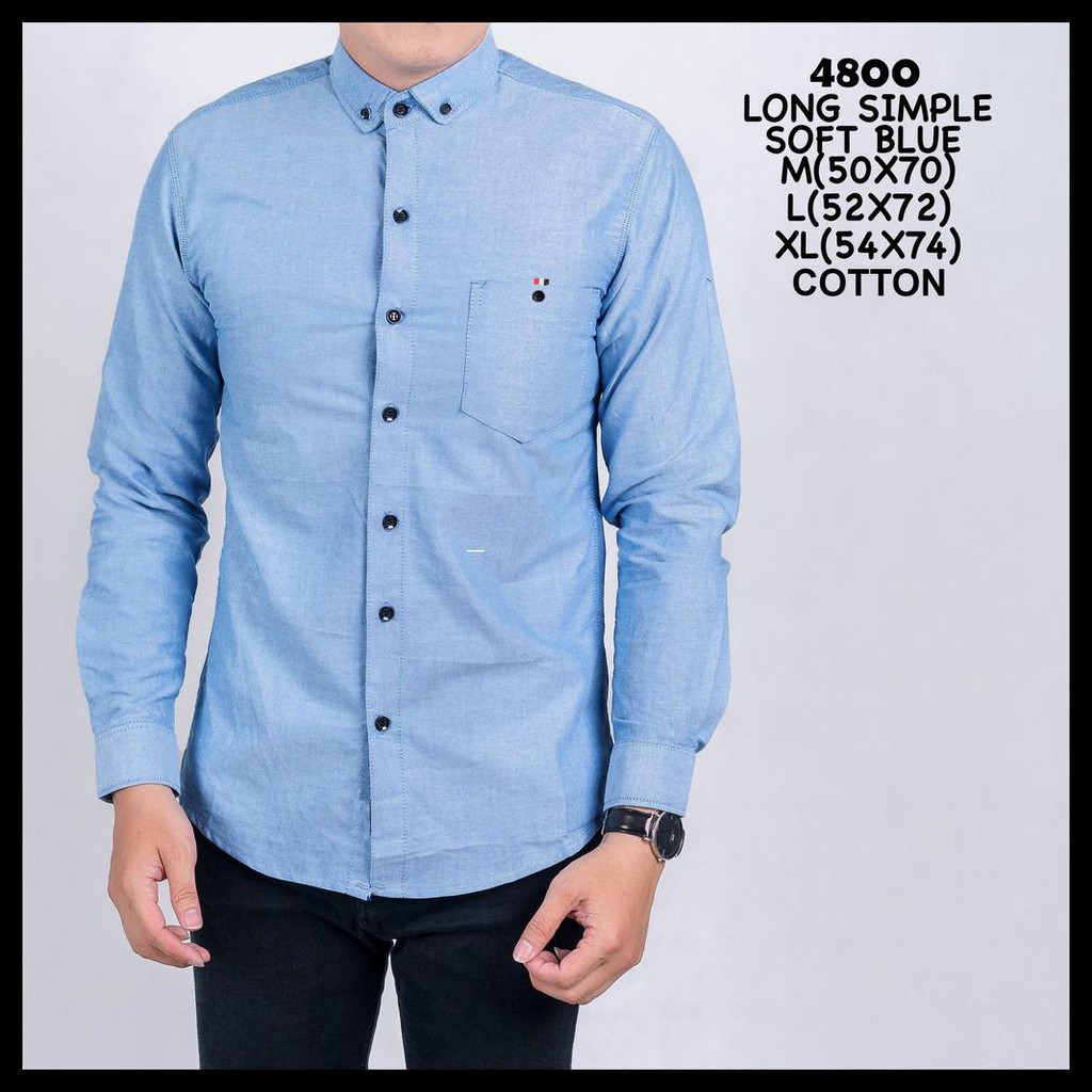 {BISA COD} 4800 Kemeja Pria Lengan Panjang Soft Blue Biru Muda Polos Murah OBRAL Kode 792
