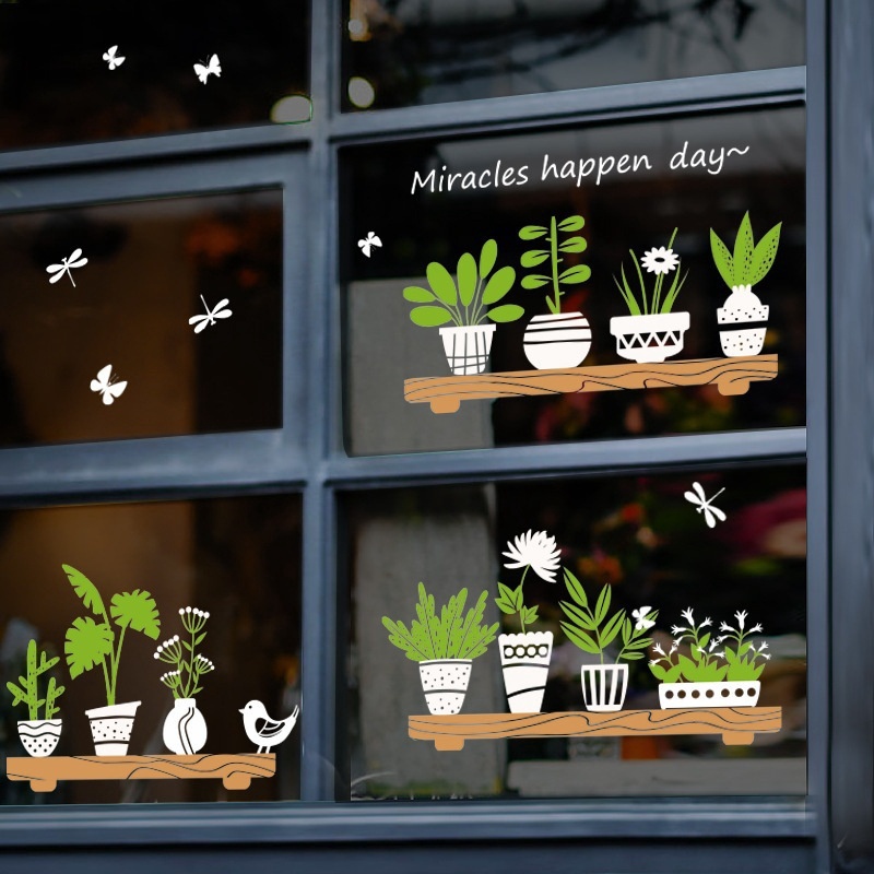 45x60cm Creative Waterproof Fresh Potted Plant Wall Sticker Wall Decals for Cafe Glass Door Window Decor