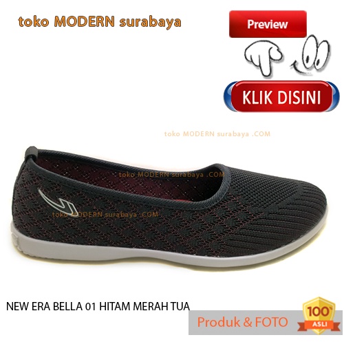 NEW ERA BELLA 01 HITAM  MERAH TUA sepatu wanita flat casual slip on