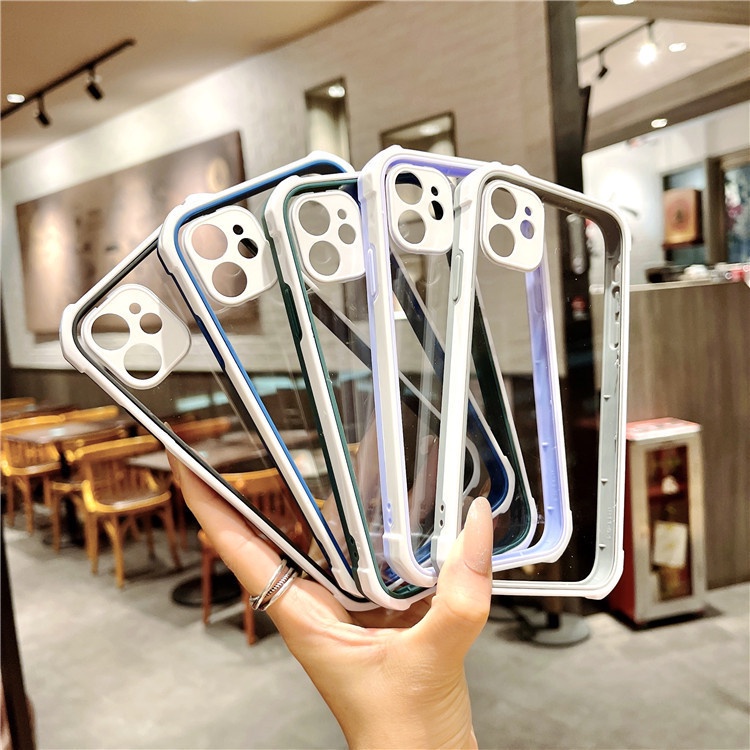 Lapisan dua warna Casing ponsel transparan IPhone 12 11 Pro Max X Xs Max Xr 7 8 Plus Sjos