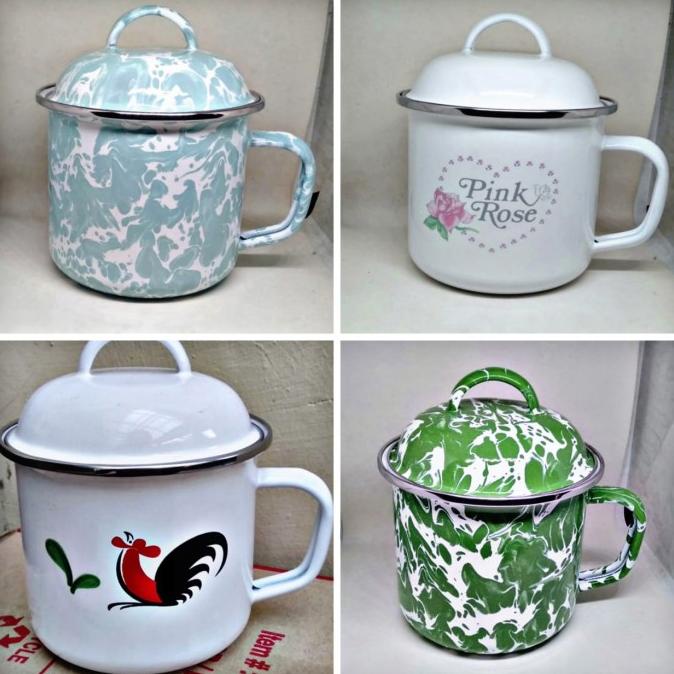 Kedaung Mug Gelas Enamel tebal motif kukuruyuk dn blurik jadul vintage