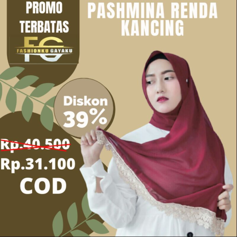 Hijab Pashmina Ceruty Baby Doll Jilbab Renda Kancing Premium 165x75 Kerudung pasmina Terbaru 2021