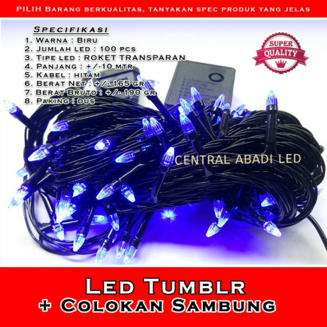 Lampu hias natal biru kabel hitam+colokan female