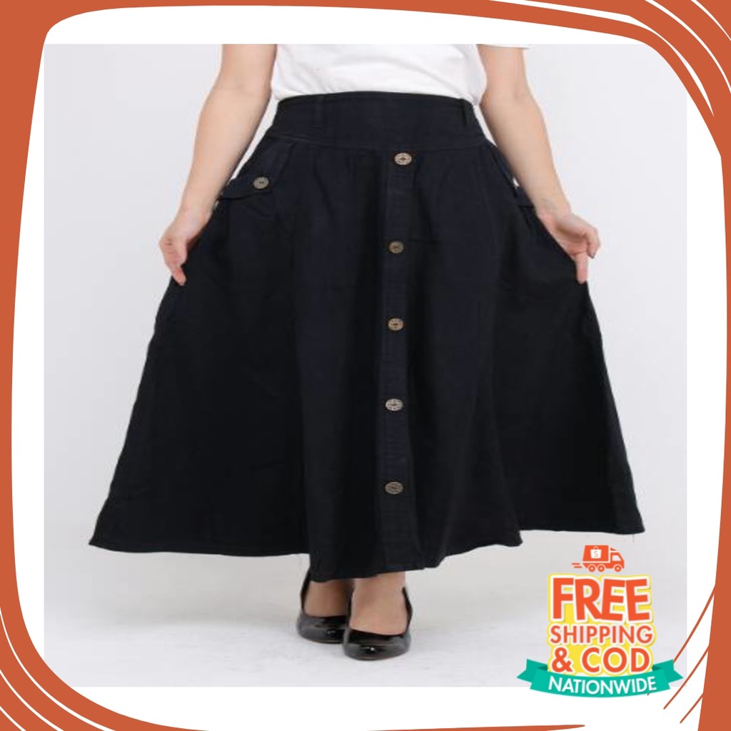 Plisket Jins Dnim MEkar biru merah hitam kuning hijau putih abu /  [4 Warna] Rok Panjang Jeans Musli