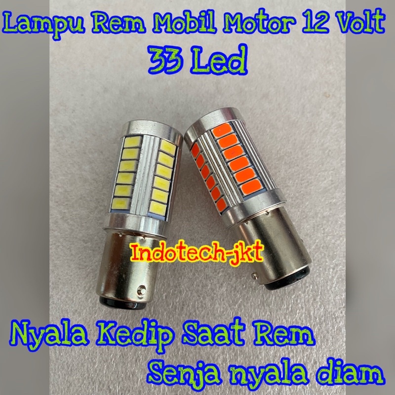 Lampu Rem Mobil Motor 12 volt 33 Led Lensa Projector Nyala Kedip dan diam