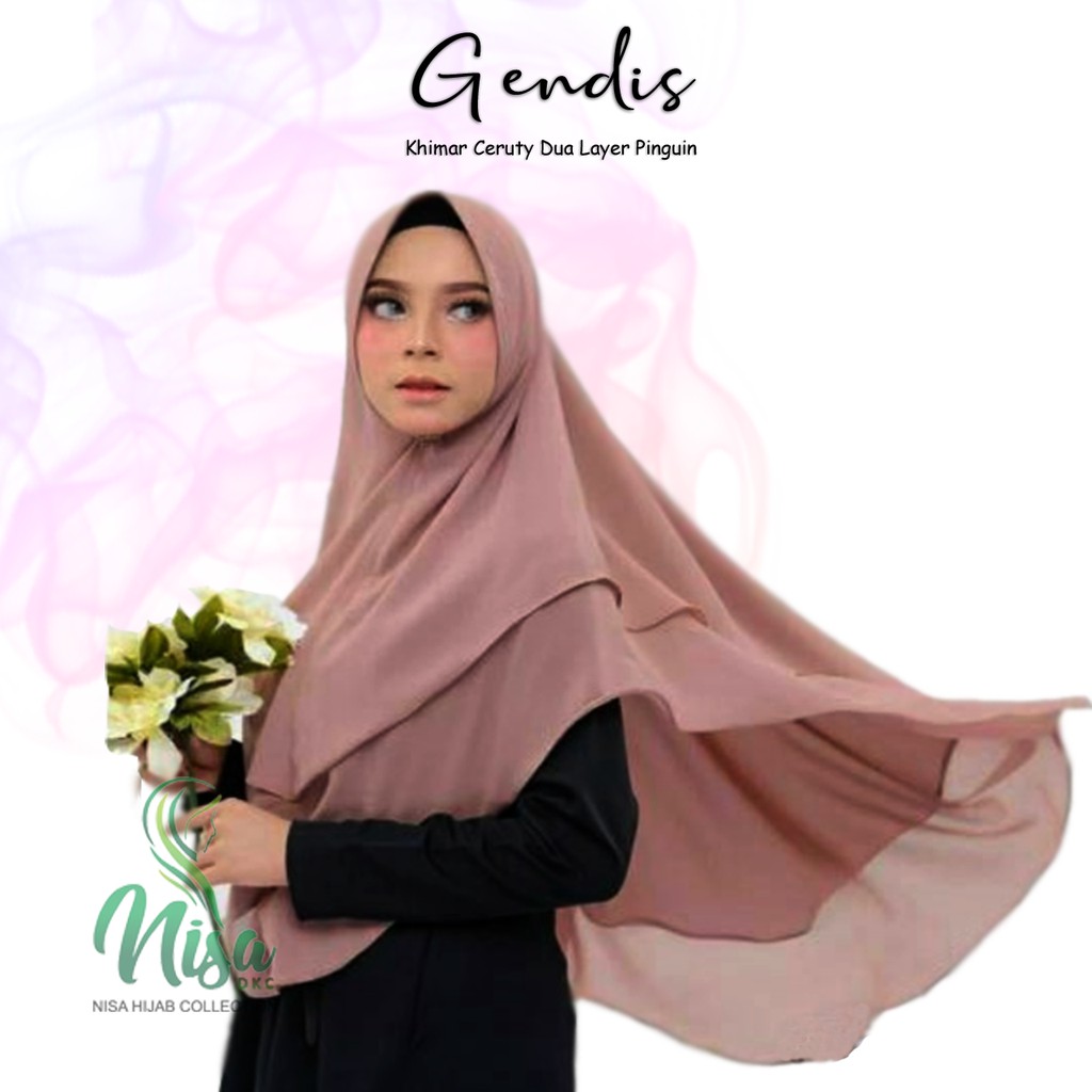 Khimar Ceruty Gendis Hijab Syari Dua Layer Bergo Jumbo Polos Tepi Jahit Minipet [Nisadkc]