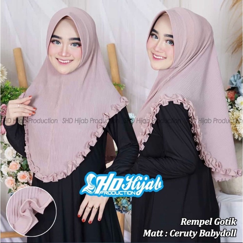 Khimar Pet Plisket Rempel Gotik/ Jilbab plisket bagus murah