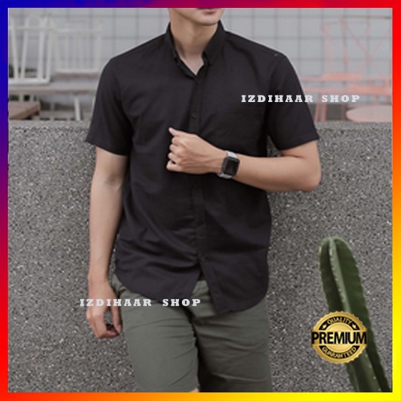 Kemeja Hitam Polos Lengan Pendek / Kemeja Pria Lengan Pendek Casual