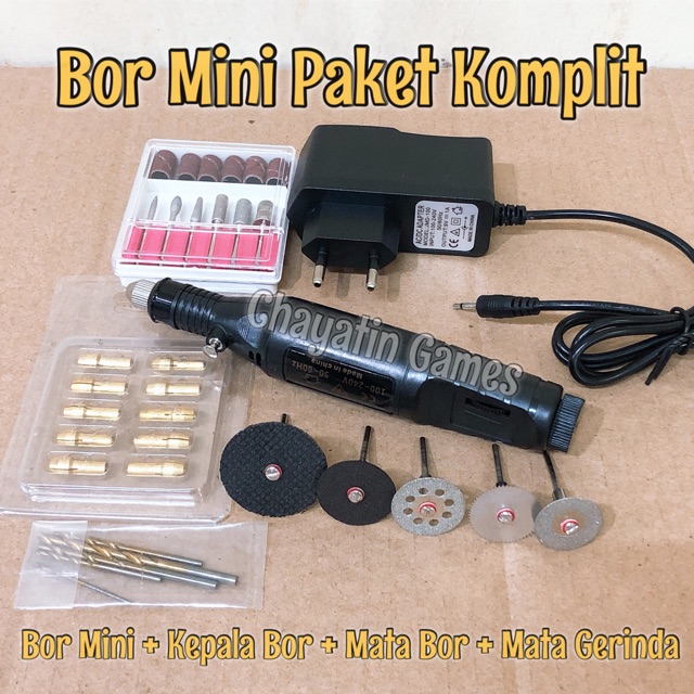 Bor Mini / Gerinda Mini + Mata + Adaptor Komplit Sesuai Dengan Foto