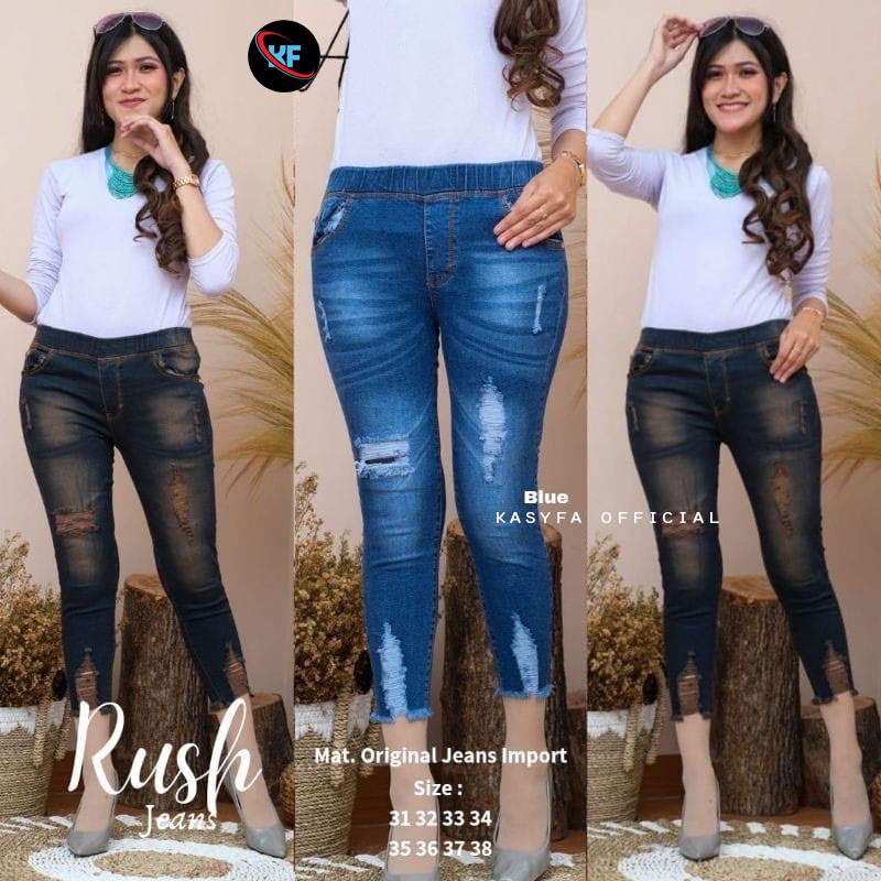 CELANA RUSH 7 9 SOBEK TIDAK TEMBUS JEANS COCO BLUE JINS LASER WANITA CEWEK KEKINIAN TREND LINGKAR PINGGANG KARET 7/9 OOTD MELAR PREMIUM UKURAN 30 - 34 TERBARU SKINNY LOOSE KHEISYA KHAYSA BANANA RIPPED LEGING JEGING