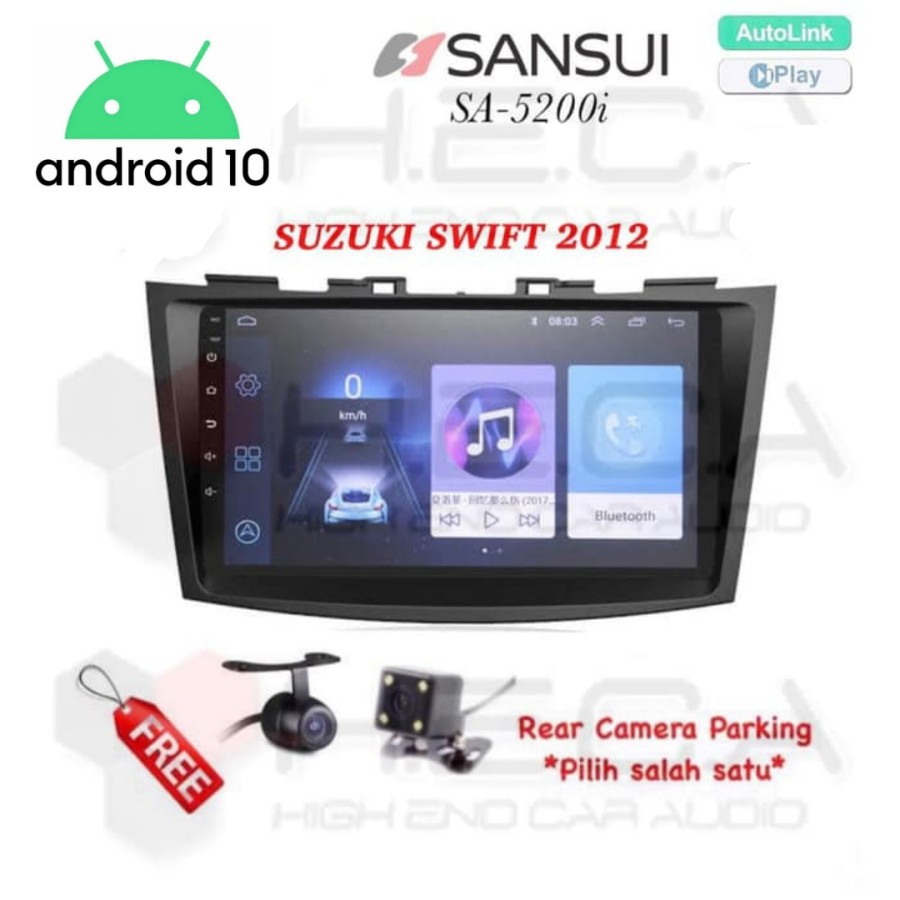 SANSUI SA-5200i Android 9" Swift / Ertiga 2012 Head Unit Double Din + Rear Camera Kamera mundur