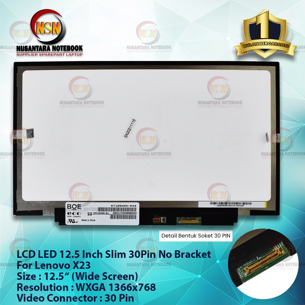 LED LCD LAYAR LENOVO X230 X240 X250 12.5 INCH SLIM 30PIN TANPA KAIT