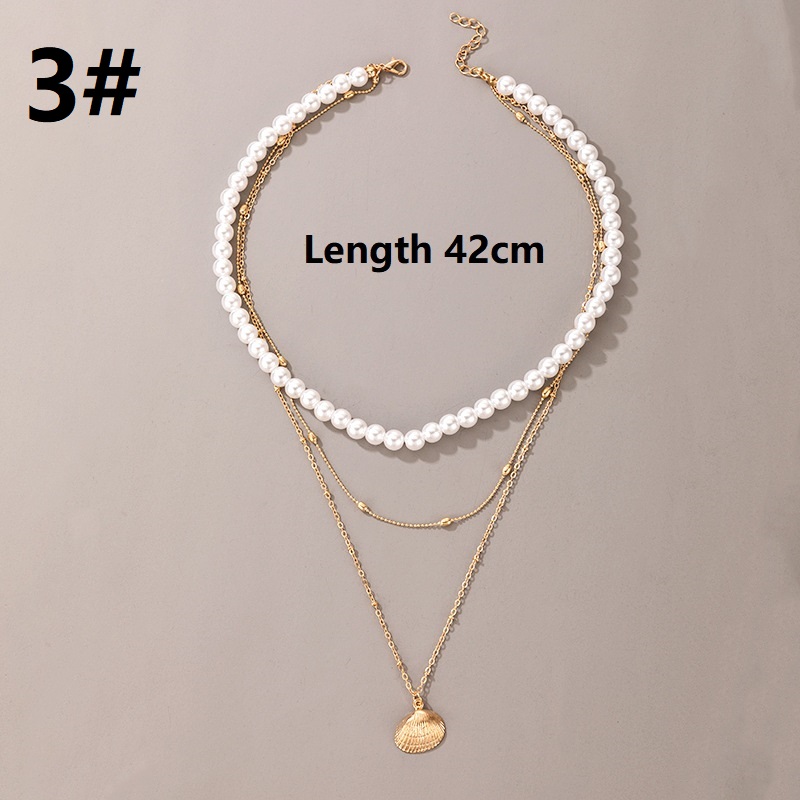 Kalung / Gelang Tangan Rantai Gaya Retro Korea Aksen Koin + Mutiara + Kerang Untuk Perhiasan Wanita